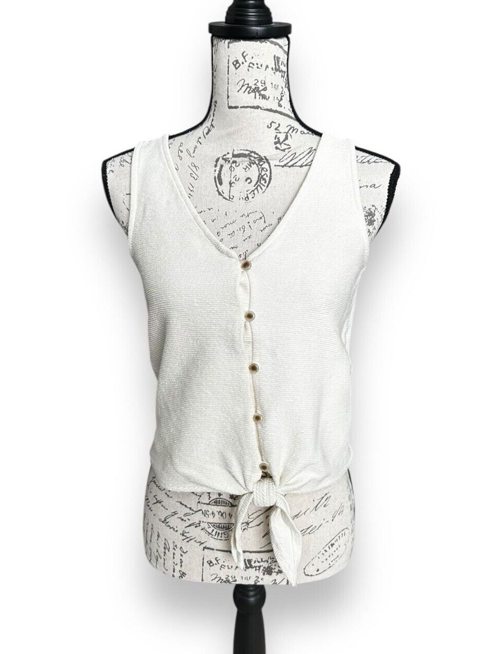 Texture & Thread by Madewell White Ribbed Button Down Cotton Tank Top Small